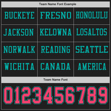 Load image into Gallery viewer, Custom Black Neon Pink-Aqua Long Sleeve Authentic Football Jersey
