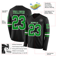 Load image into Gallery viewer, Custom Black Grass Green-White Long Sleeve Authentic Football Jersey
