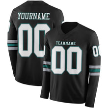 Laden Sie das Bild in den Galerie-Viewer, Custom Black White Gray-Midnight Green Long Sleeve Authentic Football Jersey
