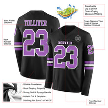 Load image into Gallery viewer, Custom Black Medium Purple-White Long Sleeve Authentic Football Jersey
