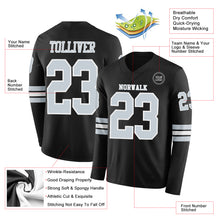 Load image into Gallery viewer, Custom Black Silver-White Long Sleeve Authentic Football Jersey
