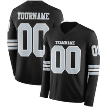 Load image into Gallery viewer, Custom Black Silver-White Long Sleeve Authentic Football Jersey
