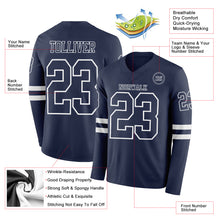 Load image into Gallery viewer, Custom Navy White Long Sleeve Authentic Football Jersey
