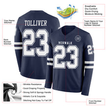 Load image into Gallery viewer, Custom Navy White Long Sleeve Authentic Football Jersey
