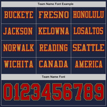 Load image into Gallery viewer, Custom Navy Red-Old Gold Long Sleeve Authentic Football Jersey
