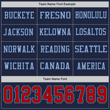 Load image into Gallery viewer, Custom Navy Red-Light Blue Long Sleeve Authentic Football Jersey
