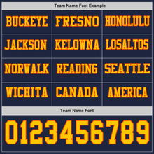 Load image into Gallery viewer, Custom Navy Yellow-Orange Long Sleeve Authentic Football Jersey
