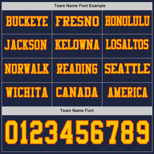 Custom Navy Yellow-Orange Long Sleeve Authentic Football Jersey