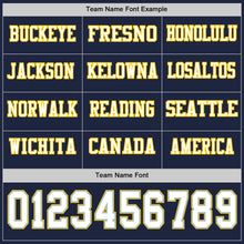 Load image into Gallery viewer, Custom Navy White Light Blue-Yellow Long Sleeve Authentic Football Jersey
