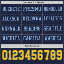 Load image into Gallery viewer, Custom Navy Yellow-Light Blue Long Sleeve Authentic Football Jersey

