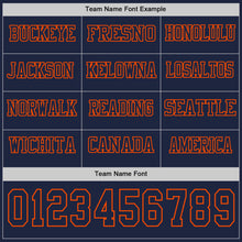 Load image into Gallery viewer, Custom Navy Orange Long Sleeve Authentic Football Jersey

