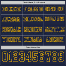 Load image into Gallery viewer, Custom Navy Gold Long Sleeve Authentic Football Jersey
