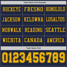 Load image into Gallery viewer, Custom Navy Gold Long Sleeve Authentic Football Jersey
