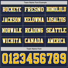 Laden Sie das Bild in den Galerie-Viewer, Custom Navy Gold-White Long Sleeve Authentic Football Jersey
