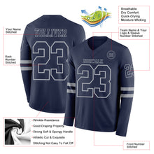 Load image into Gallery viewer, Custom Navy Gray Long Sleeve Authentic Football Jersey
