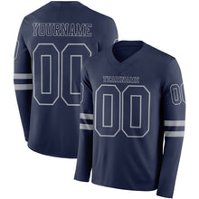 Load image into Gallery viewer, Custom Navy Gray Long Sleeve Authentic Football Jersey
