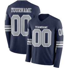 Load image into Gallery viewer, Custom Navy Gray-White Long Sleeve Authentic Football Jersey
