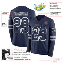 Load image into Gallery viewer, Custom Navy White-Gray Long Sleeve Authentic Football Jersey
