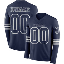 Load image into Gallery viewer, Custom Navy White-Gray Long Sleeve Authentic Football Jersey
