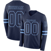 Load image into Gallery viewer, Custom Navy Light Blue Long Sleeve Authentic Football Jersey
