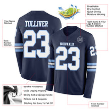 Load image into Gallery viewer, Custom Navy White-Light Blue Long Sleeve Authentic Football Jersey

