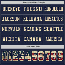 Load image into Gallery viewer, Custom Navy Vintage USA Flag Cream-Crimson Long Sleeve Authentic Football Jersey
