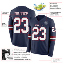 Load image into Gallery viewer, Custom Navy White-Crimson Long Sleeve Authentic Football Jersey
