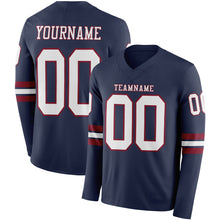 Load image into Gallery viewer, Custom Navy White-Crimson Long Sleeve Authentic Football Jersey
