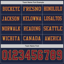 Load image into Gallery viewer, Custom Navy Crimson-Old Gold Long Sleeve Authentic Football Jersey
