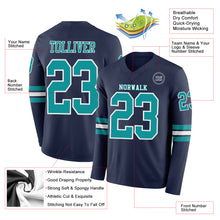 Load image into Gallery viewer, Custom Navy Teal-White Long Sleeve Authentic Football Jersey
