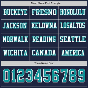 Custom Navy Teal-White Long Sleeve Authentic Football Jersey