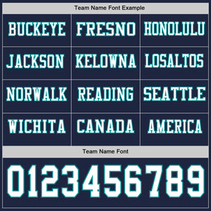Custom Navy White-Teal Long Sleeve Authentic Football Jersey