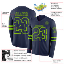 Laden Sie das Bild in den Galerie-Viewer, Custom Navy Neon Green Long Sleeve Authentic Football Jersey
