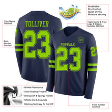 Load image into Gallery viewer, Custom Navy Neon Green Long Sleeve Authentic Football Jersey
