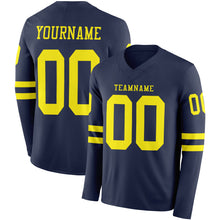 Загрузить изображение в средство просмотра галереи, Custom Navy Light Yellow Long Sleeve Authentic Football Jersey
