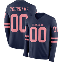 Laden Sie das Bild in den Galerie-Viewer, Custom Navy Medium Pink Long Sleeve Authentic Football Jersey
