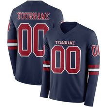 Load image into Gallery viewer, Custom Navy Cardinal-White Long Sleeve Authentic Football Jersey
