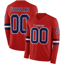 Load image into Gallery viewer, Custom Red Navy-White Long Sleeve Authentic Football Jersey
