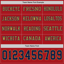 Load image into Gallery viewer, Custom Red Navy-Old Gold Long Sleeve Authentic Football Jersey

