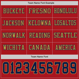 Custom Red Navy-Old Gold Long Sleeve Authentic Football Jersey