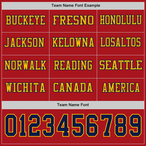 Custom Red Navy-Gold Long Sleeve Authentic Football Jersey