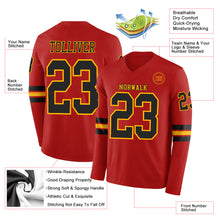 Load image into Gallery viewer, Custom Red Black-Gold Long Sleeve Authentic Football Jersey
