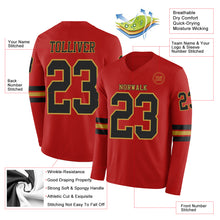 Load image into Gallery viewer, Custom Red Black-Old Gold Long Sleeve Authentic Football Jersey
