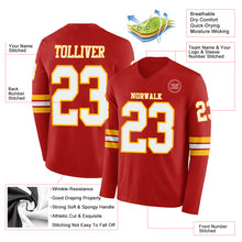 Load image into Gallery viewer, Custom Red White-Gold Long Sleeve Authentic Football Jersey

