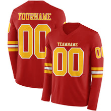 Load image into Gallery viewer, Custom Red Gold-White Long Sleeve Authentic Football Jersey
