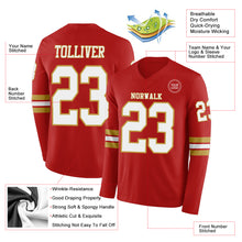 Load image into Gallery viewer, Custom Red White-Old Gold Long Sleeve Authentic Football Jersey
