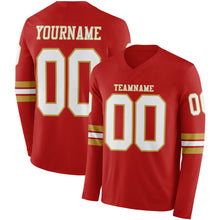Load image into Gallery viewer, Custom Red White-Old Gold Long Sleeve Authentic Football Jersey
