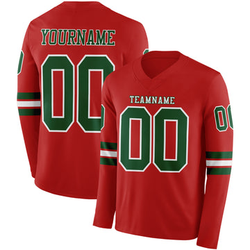 Custom Red Green-White Long Sleeve Authentic Football Jersey