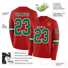 Load image into Gallery viewer, Custom Red Kelly Green-White Long Sleeve Authentic Football Jersey
