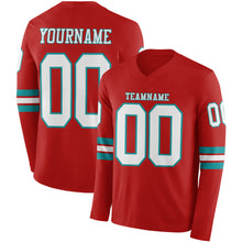 Load image into Gallery viewer, Custom Red White-Teal Long Sleeve Authentic Football Jersey

